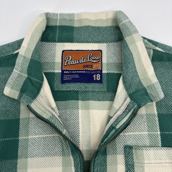 Peau De Loup Flannel Shacket Non Gender L Cropped Full Zip Green Plaid Jacket - Picture 7 of 12